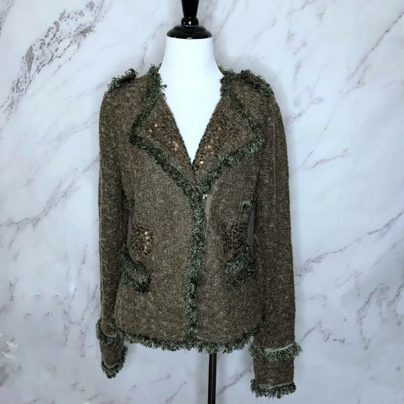 Monoreno Brown Fuzzy Boucle Knit Sweater Jacket - Picture 1 of 4